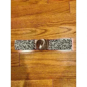 Handmade Wooden Buckle Beaded Belt Unique Stretchy Size Medium/Large Bohemian